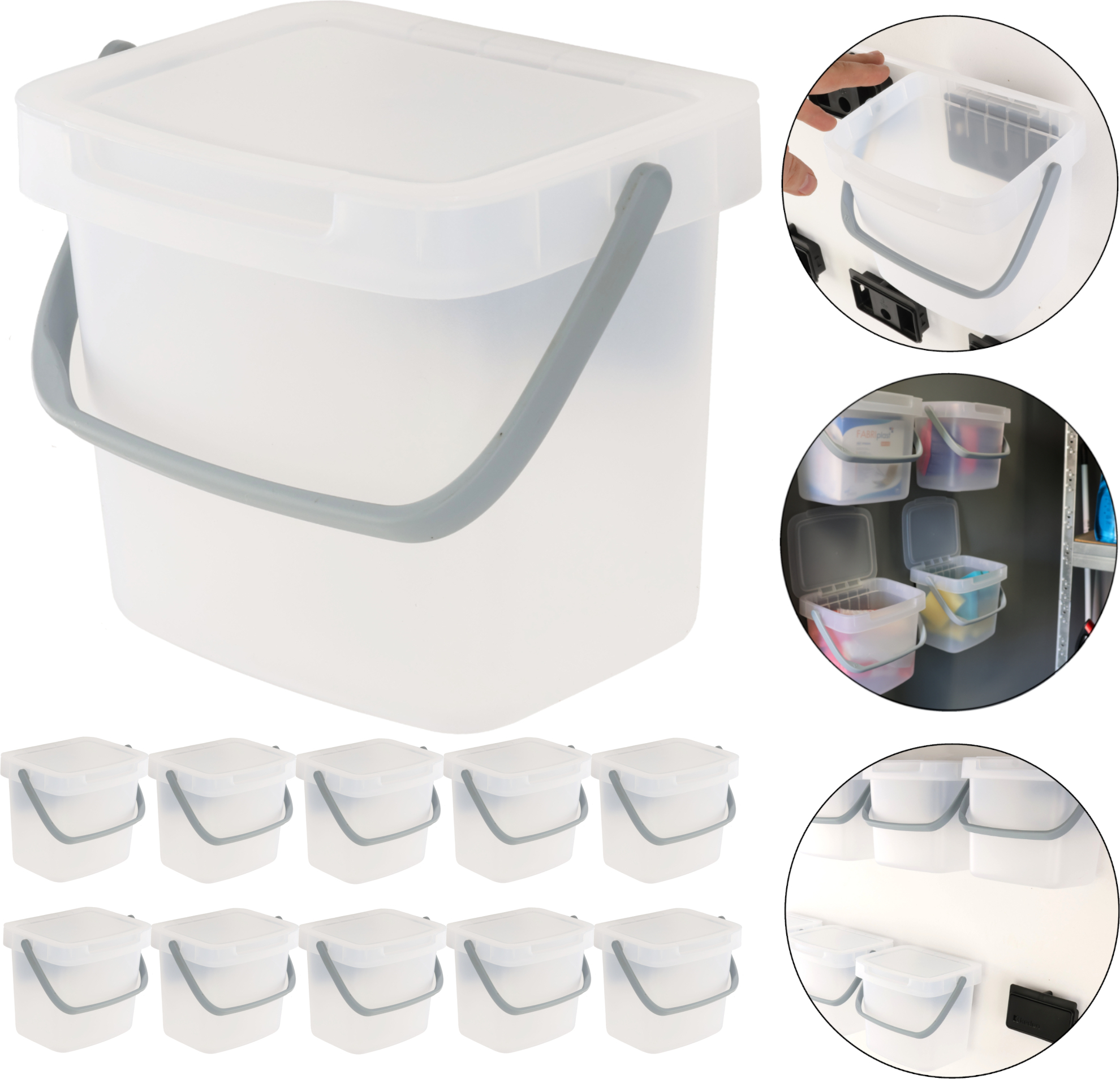 botle Set mit 10 x Organisationsbox Orgaisationscontainer Aufbewahrungsbox 19x15x17 cm 3 L transparent hängend Organisation Raum Sortieren Lagern Reinigung Hauswirtschaftsräume Reinigungsprodukte