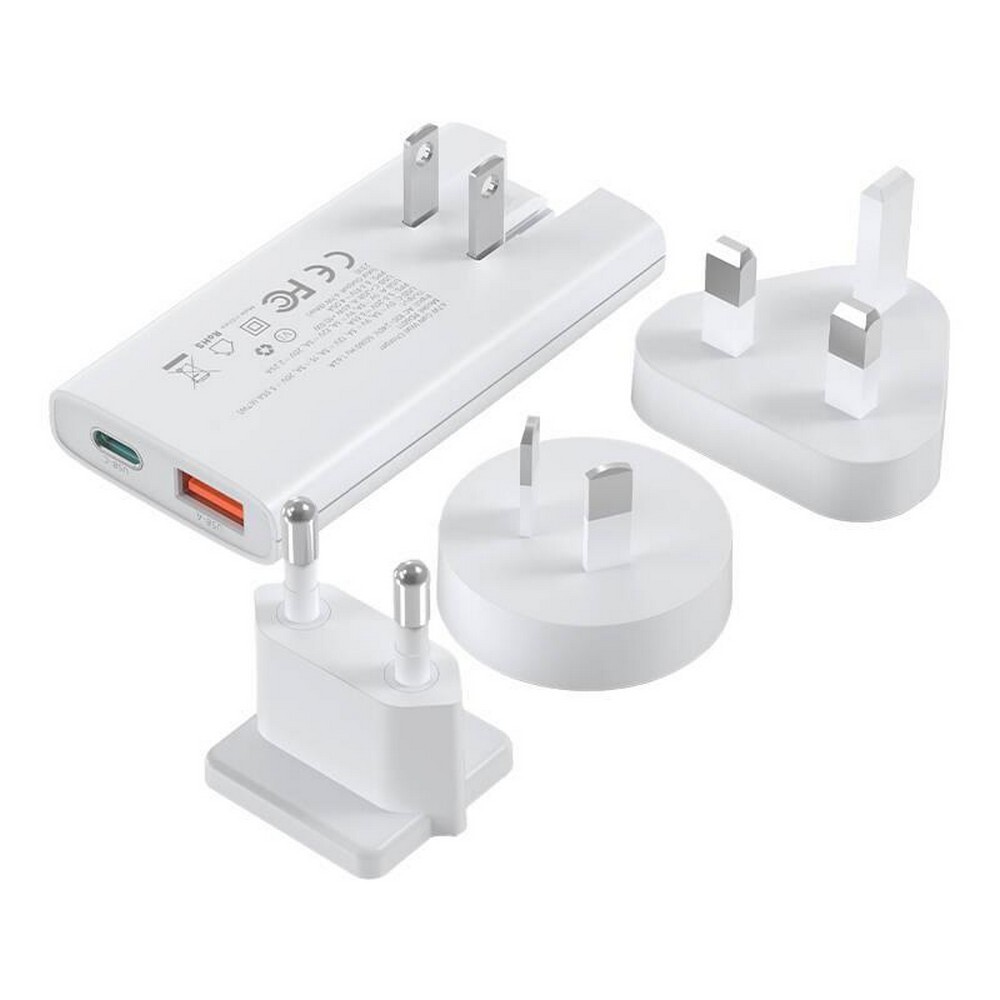 Choetech rýchlonabíjačka s adaptérom do krajiny, rýchlonabíjačka (67 W) , USB-C + USB-A výstup 45 W + 10,5 W biela