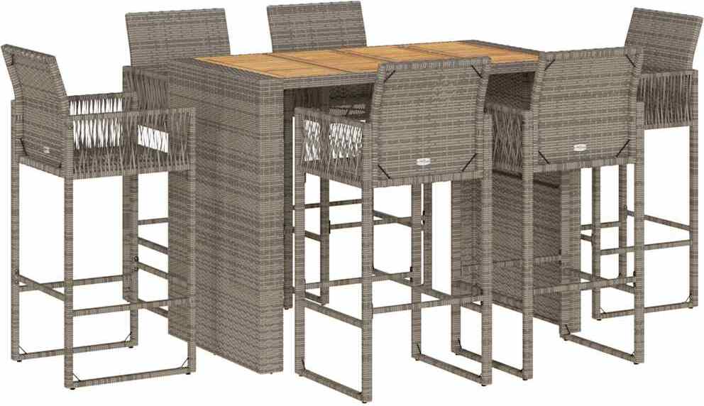 vidaXL 7-dielny záhradný barový set bez vankúšov sivý polyratan akácia