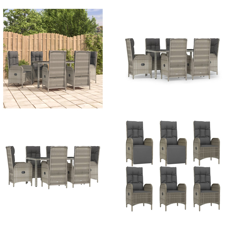 vidaXL 7-dielny záhradný jedálenský set s vankúšmi sivý polyratan - Záhradný jedálenský set - Záhradné jedálenské sety - Jedálenský set - Jedálenský set terasa