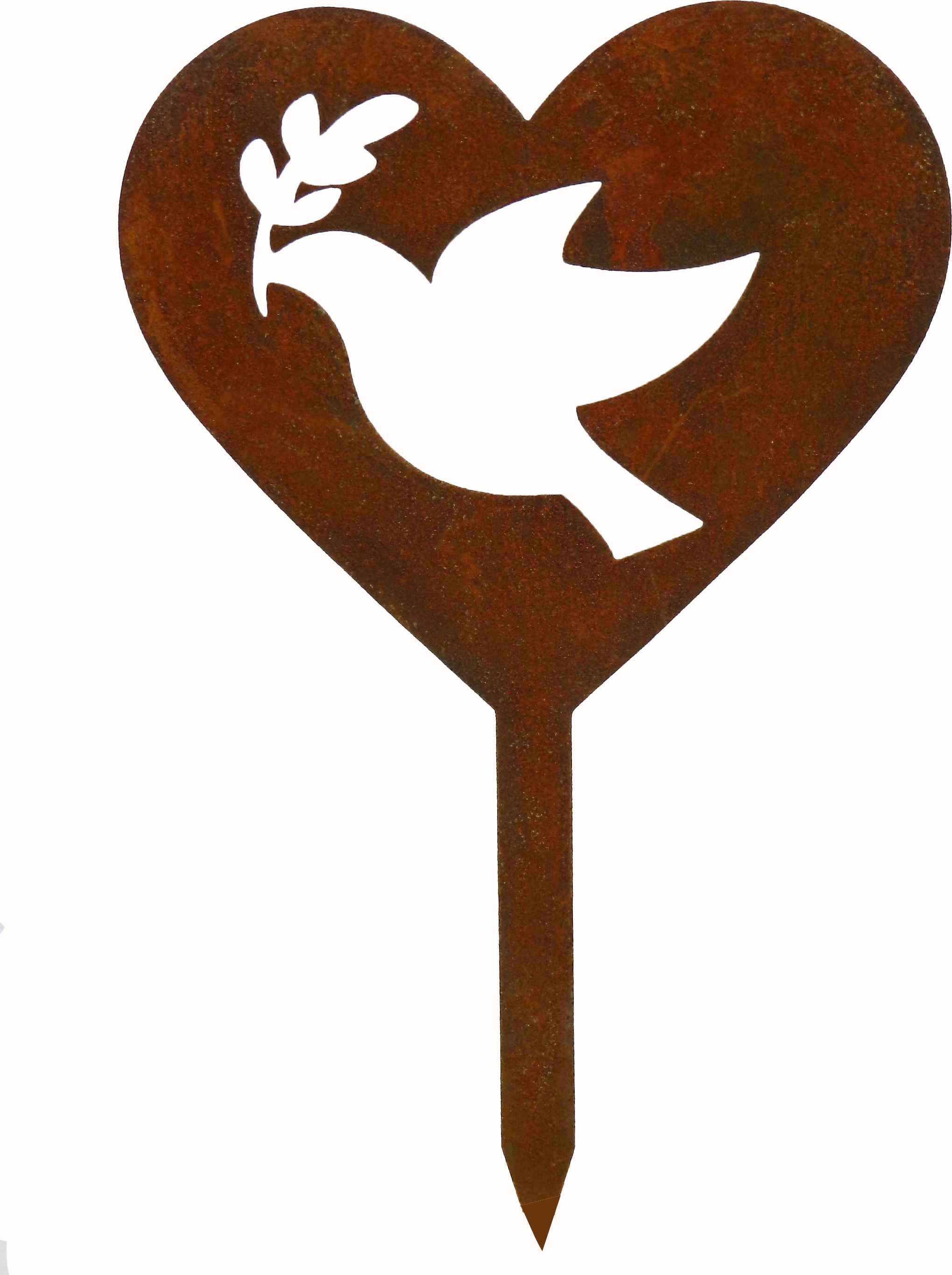 D&L Lasertec Edelrost Gartenstecker Herz mit Friedenstaube, Frieden, Gartendekoration Herz mit Friedenstaube Rost