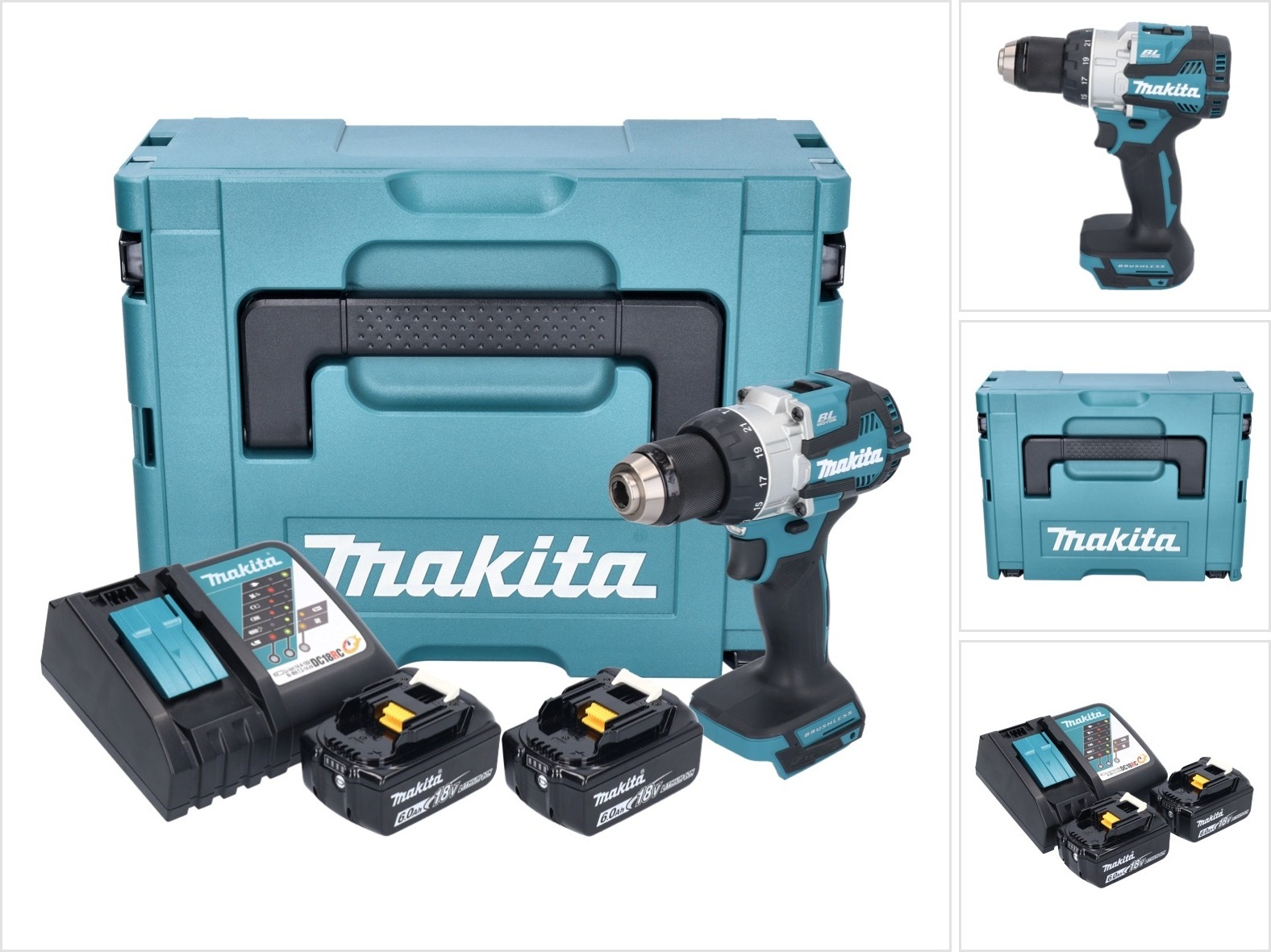 Akumulátorová príklepová vŕtačka Makita DHP 489 RGJ 18 V 73 Nm bez kefiek + 2x akumulátor 6,0 Ah + nabíjačka + Makpac