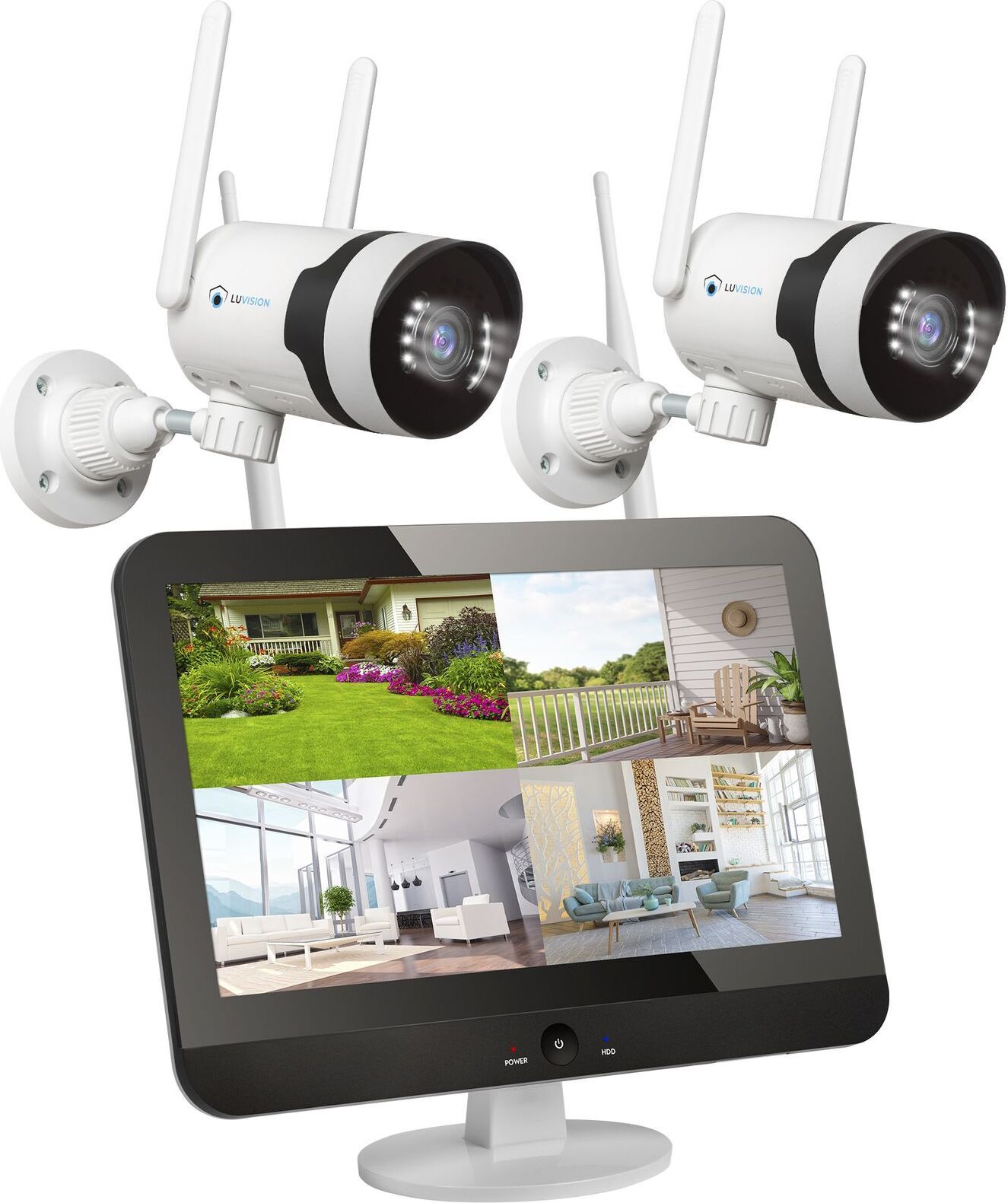 LUVISION Dual WLAN PTZ Überwachungssystem mit Monitor 5MP, Mikrofon, Sirene, Nachtsicht, KI Bewegungsverfolgung
