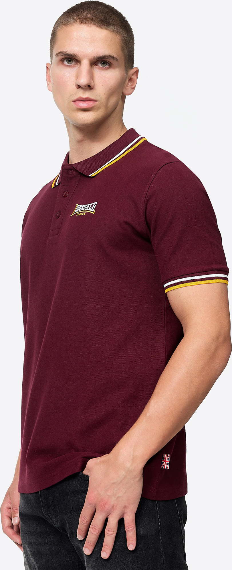 Herren Poloshirt normale Passform VELTON Oxblood/Yellow/White L Lonsdale 117462