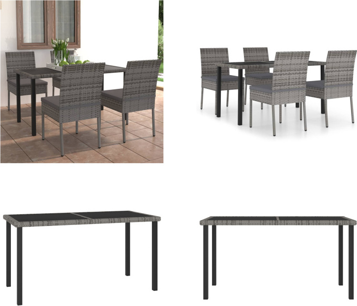 vidaXL 5 tlg. Garten Essgruppe Poly Rattan Grau - Garten-Essgruppe - Garten-Essgruppen - Sitzgruppe - Sitzgruppen HL3065701