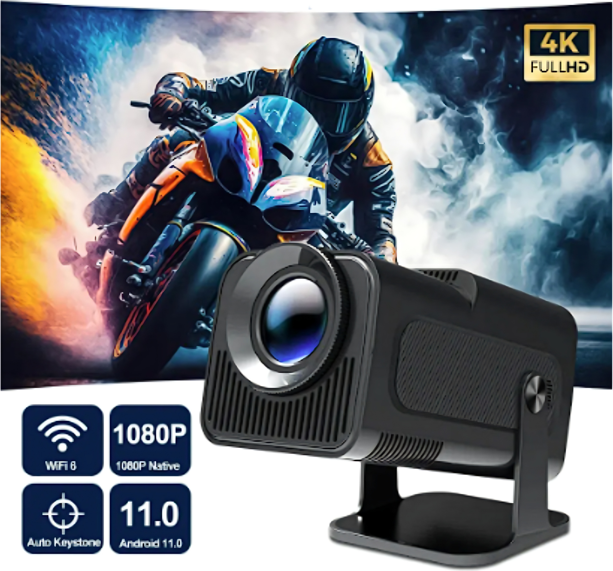Smart Beamer Vnútorný / vonkajší projektor 10 000 lúmenov 4K Full HD 1080P duálny Wifi6 Bluetooth 5.0 Automatické nastavenie smeru jazdy Android 11.0 Video projektor Projektor