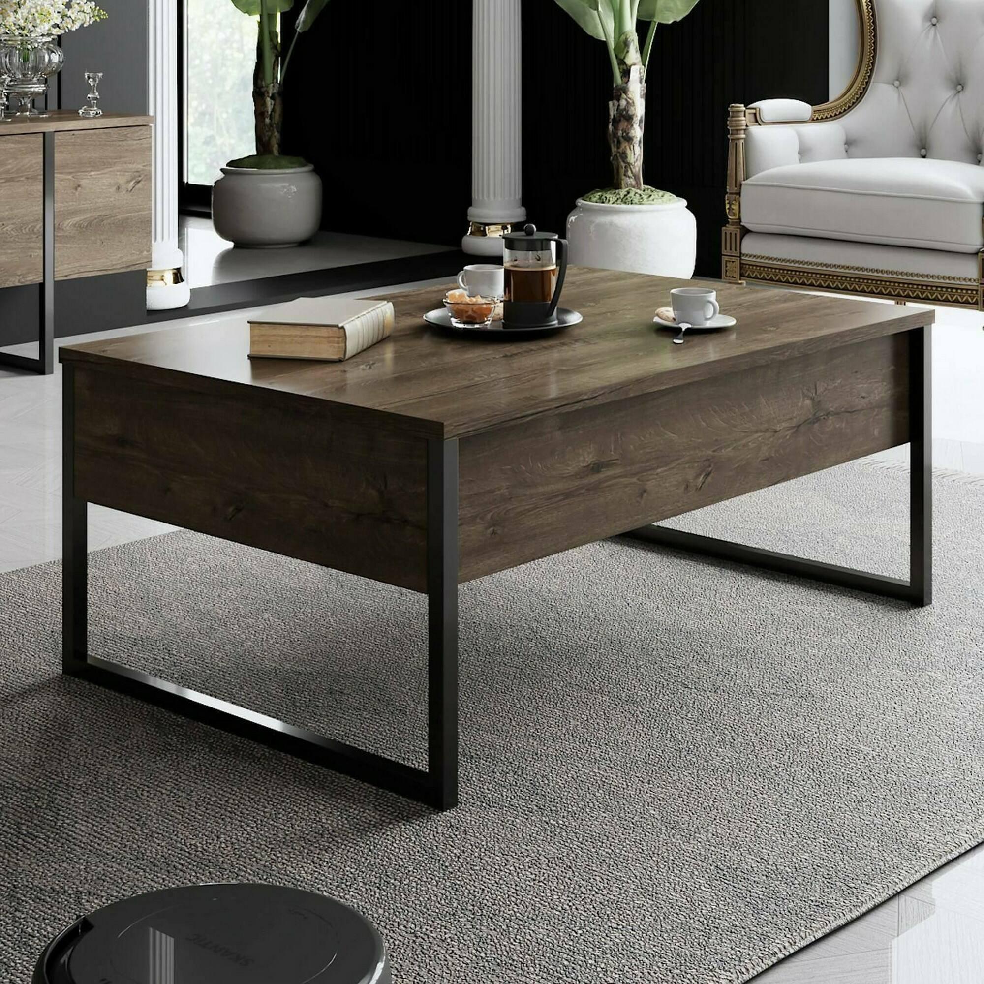 Dmora Couchtisch Canis 90x60x40 cm Braun mit Zeitschriftenhalter