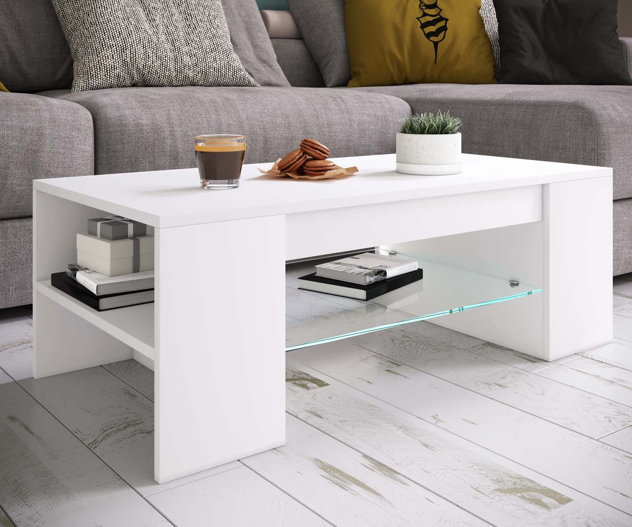 VCM Holz Couchtisch mit ESG-Sicherheitsglas | Sofatisch mit ausreichend Stauraum | Maße ca. H. 35 x B. 100 x T. 50 cm | Wohnzimmertisch - Tunas 917669