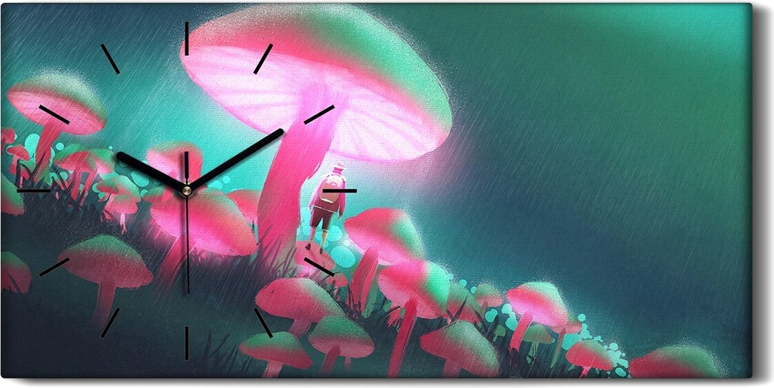 coloray Dekor Leinwand Uhr Wandbilder Quarz 60x30 Wanderer im groß en Pilz Regennacht - schwarze Hände zch-60x30-123197248-c