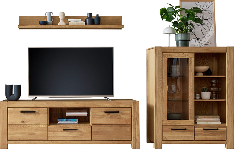 Lomadox Wohnwand braun SELISTE-06 Wildeiche teilmassiv geölt 3-teilig LA06-SELISTE-06-SET24