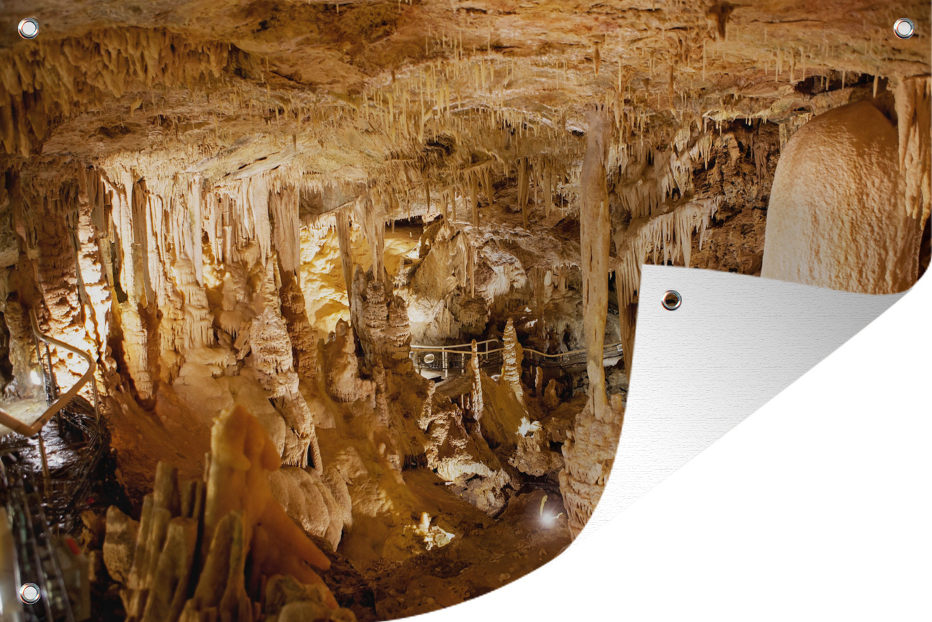 MuchoWow® 90x60 cm Outdoor-Poster Gartendeko Sichtschutz Garten Poster für den Garten Höhle mit Stalagmiten und Stalaktiten 133|1331501