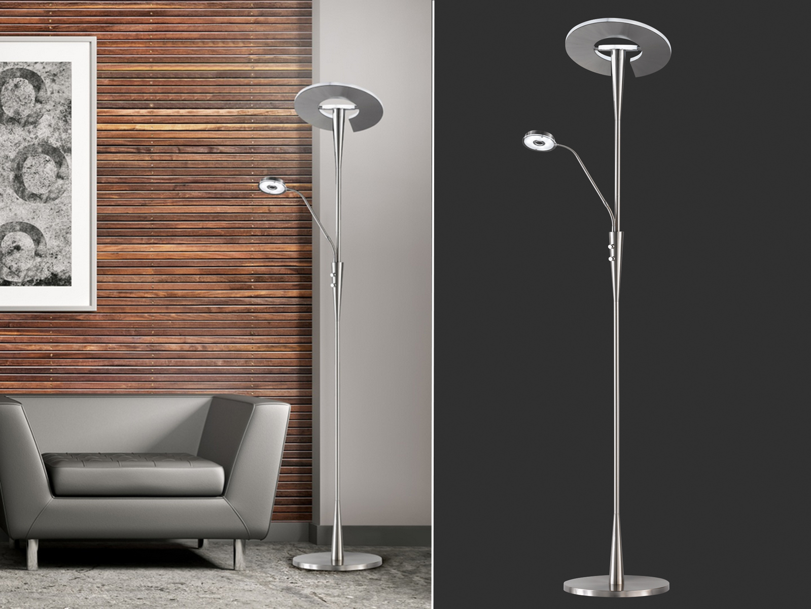 Trio leuchten TRIO Leuchten - Stehleuchte mit Leselampe - 1 Licht - H 1950 mm - Stahl 422710307