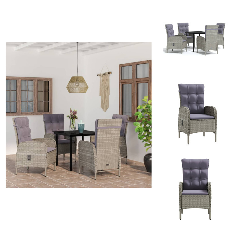 vidaXL 5-dielny záhradný jedálenský set s vankúšmi sivý a čierny - Záhradné nábytkové zostavy