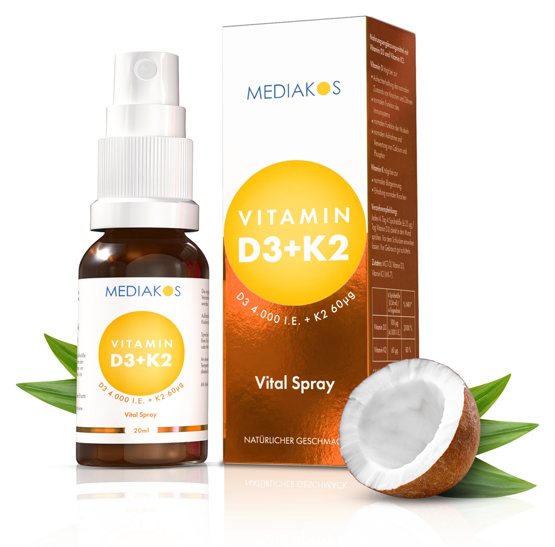 Mediakos GmbH Mediakos® Vitamin D3 + K2 4000 I.E. / 60 µg Vital Spray 20 ml 111809667342