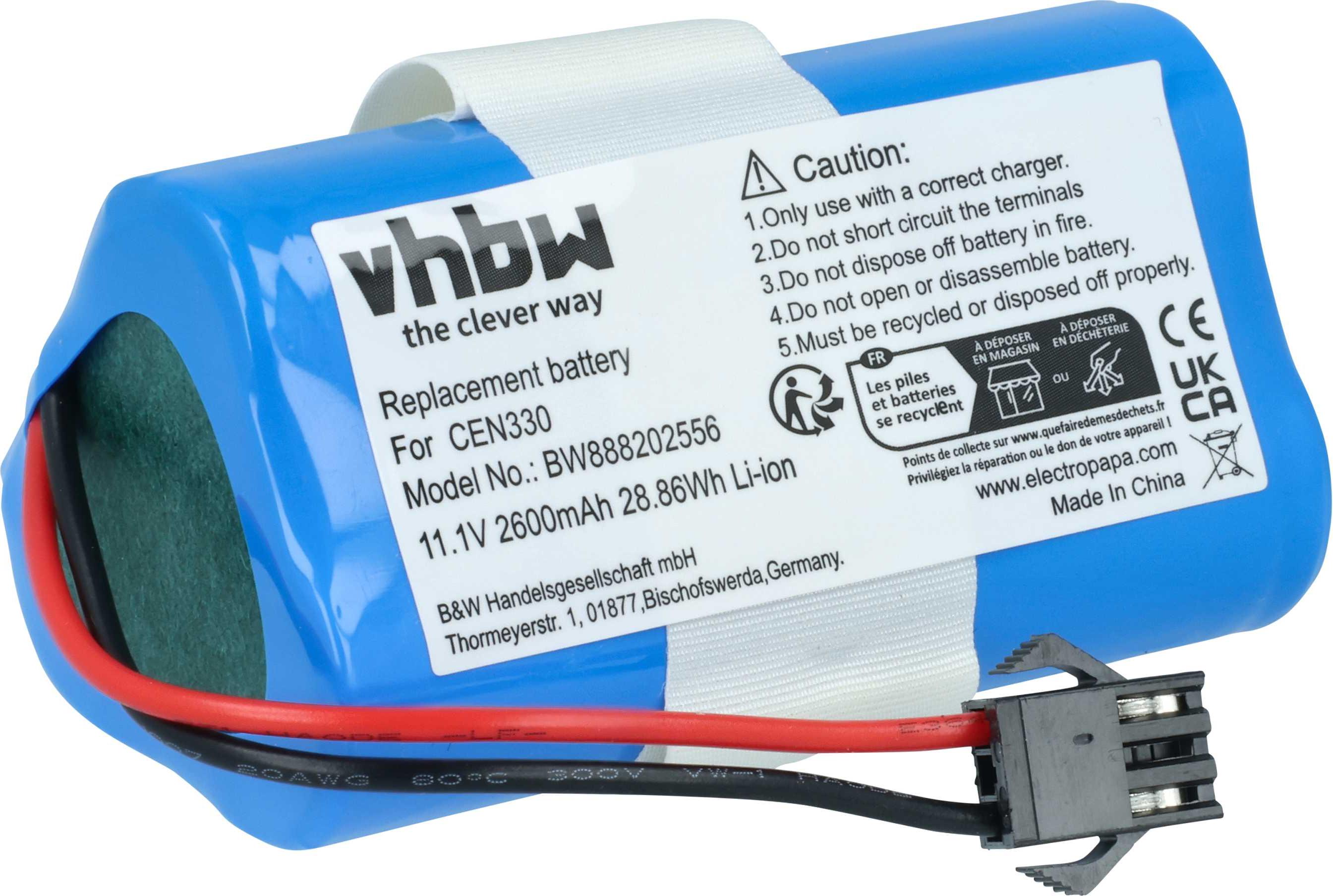 vhbw Akku kompatibel mit Cecotec Conga 890 Slim, Slim, Wet, Slim 890, Slim 890 Wet, Slim Wet Saugroboter (2600 mAh, 10,8 V, Li-Ion) 170310145