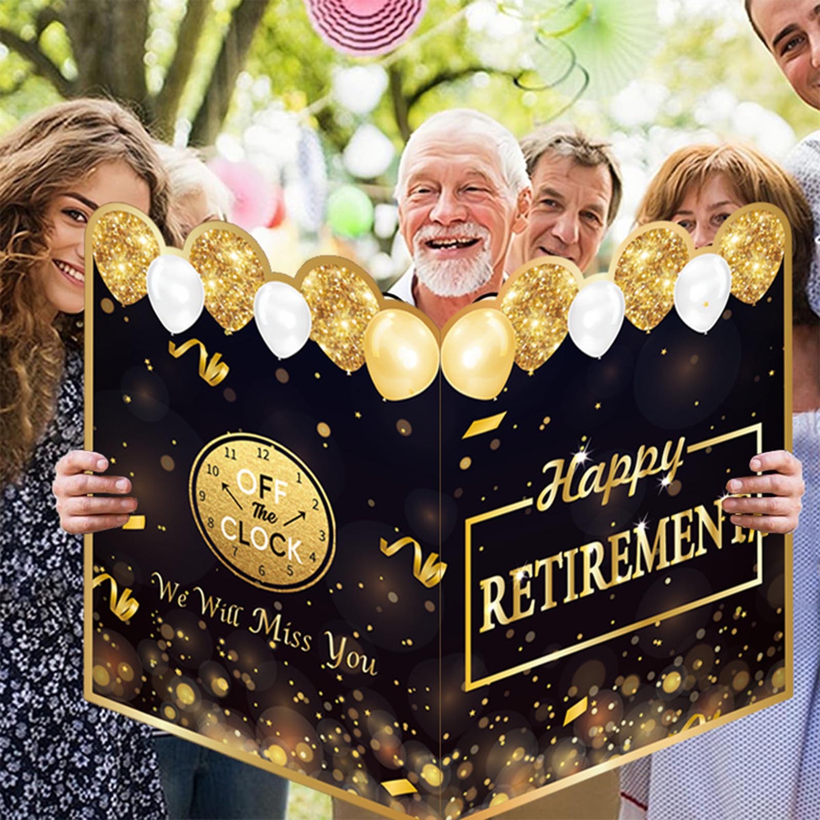 Homedvery Party-Dekorationskarte „Happy Retirement“ mit glitzerndem Buchstabendruck, Gästebuch „Happy Retirement“, exquisites Design, Party-Geschenk, Schwarz 4138915