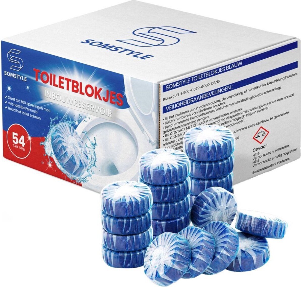 Somstyle Toilettenblöcke Einbauspülkasten – 54 Stück WC Blöcke – Blau