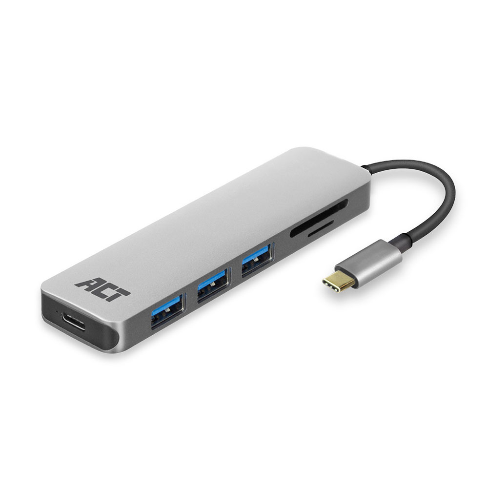 ACT AC7050, USB 3.2 Gen 1 (3.1 Gen 1) Type-C, USB 3.2 Gen 1 (3.1 Gen 1) Type-A, USB 3.2 Gen 1 (3.1 Gen 1) Type-C, Microsd (transflash), SD, 5000 Mbit/s, Šedá, Hliník