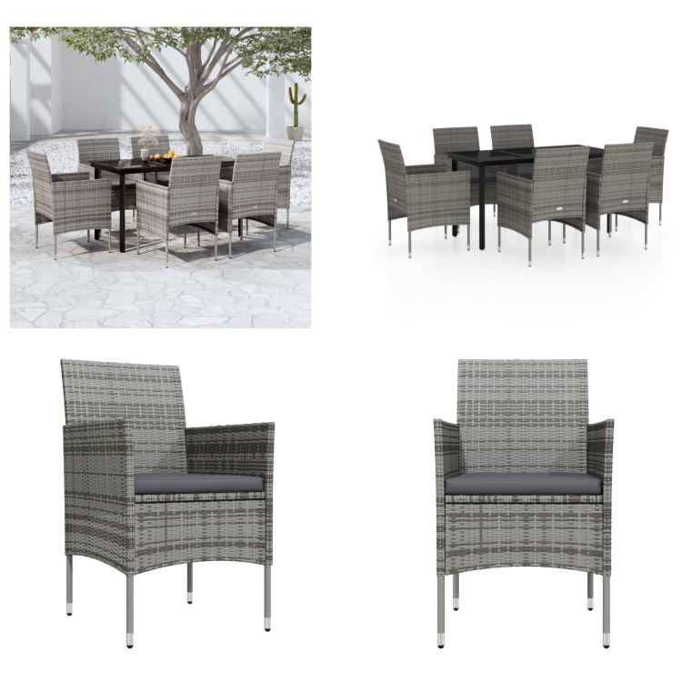 vidaXL 7-dielny záhradný jedálenský set s vankúšmi sivý a čierny - Záhradný jedálenský set - Záhradné jedálenské sety - Záhradný set nábytku - Záhradný set nábytku