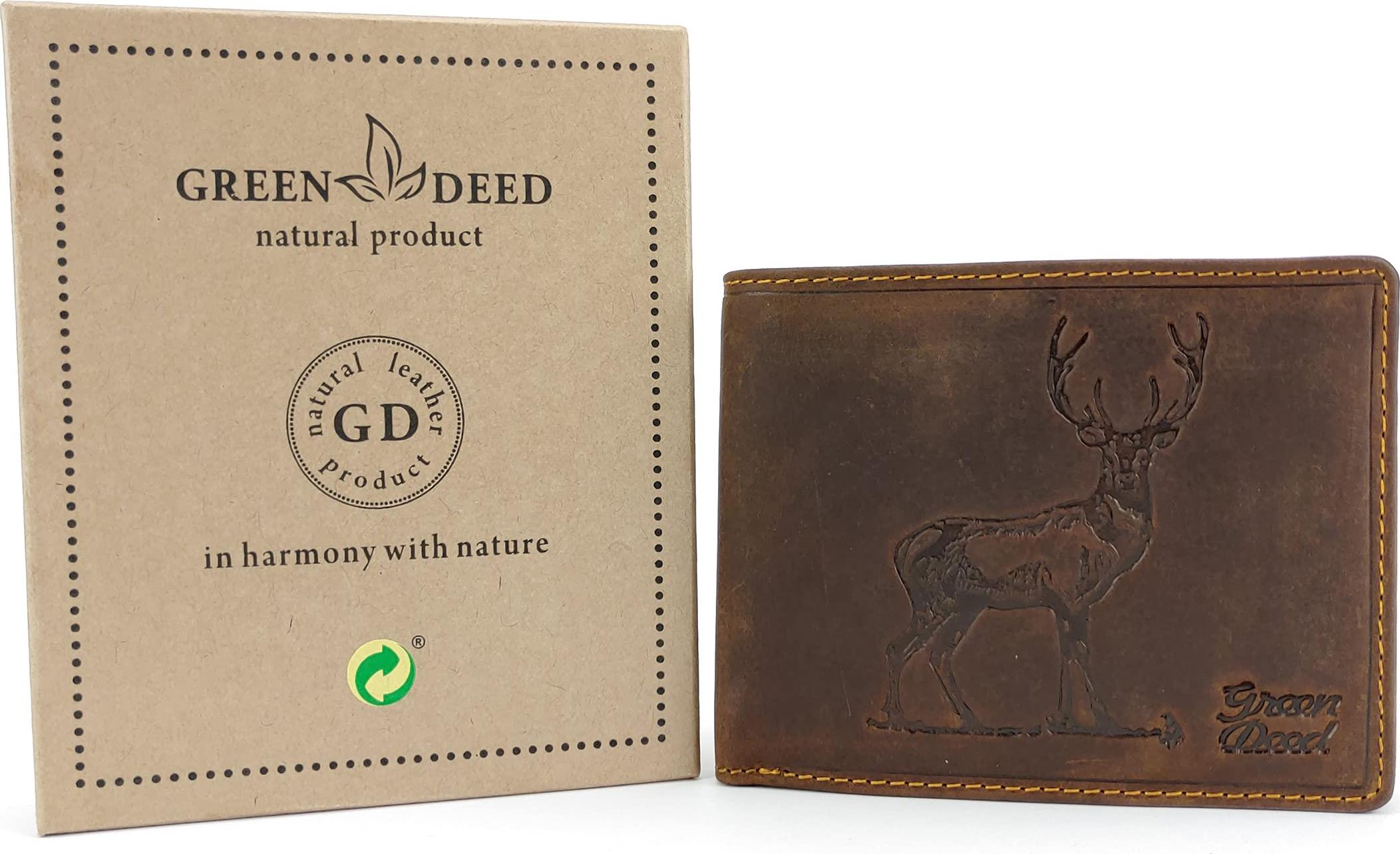 GREEN DEED, Herren Leder Geldbörse, Vintage Braun, Jäger Rothirsch Hirsch