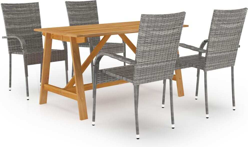 The Living Store 5 ks Záhradný jedálenský set sivý