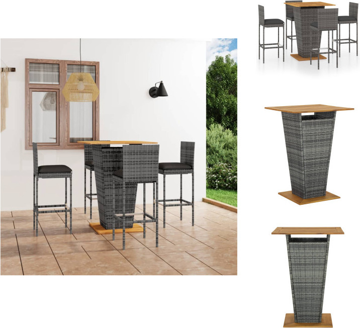 vidaXL 5-dielny záhradný barový set s vankúšmi polyratan sivý - Záhradný nábytok sety