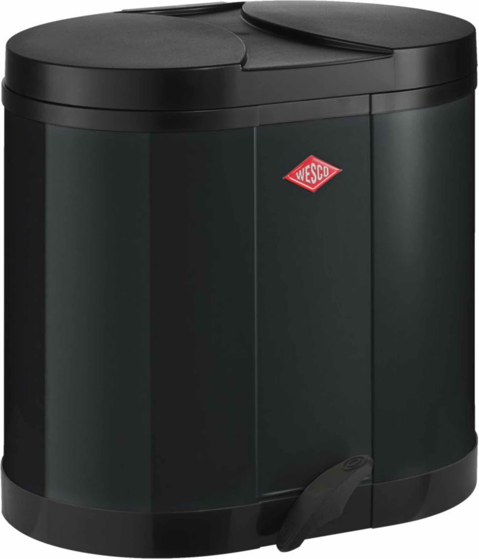 Wesco Doppel-Abfallsammler Öko-Sammler 170, Abfallsammler, Tretabfallsammler, Tretmülleimer, Mülleimer, Stahlblech, Schwarz, 2 x 15 L, 170611-62 V38840