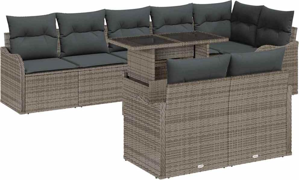 vidaXL Lounge Set s vankúšmi 9 ks Grey Poly Rattan