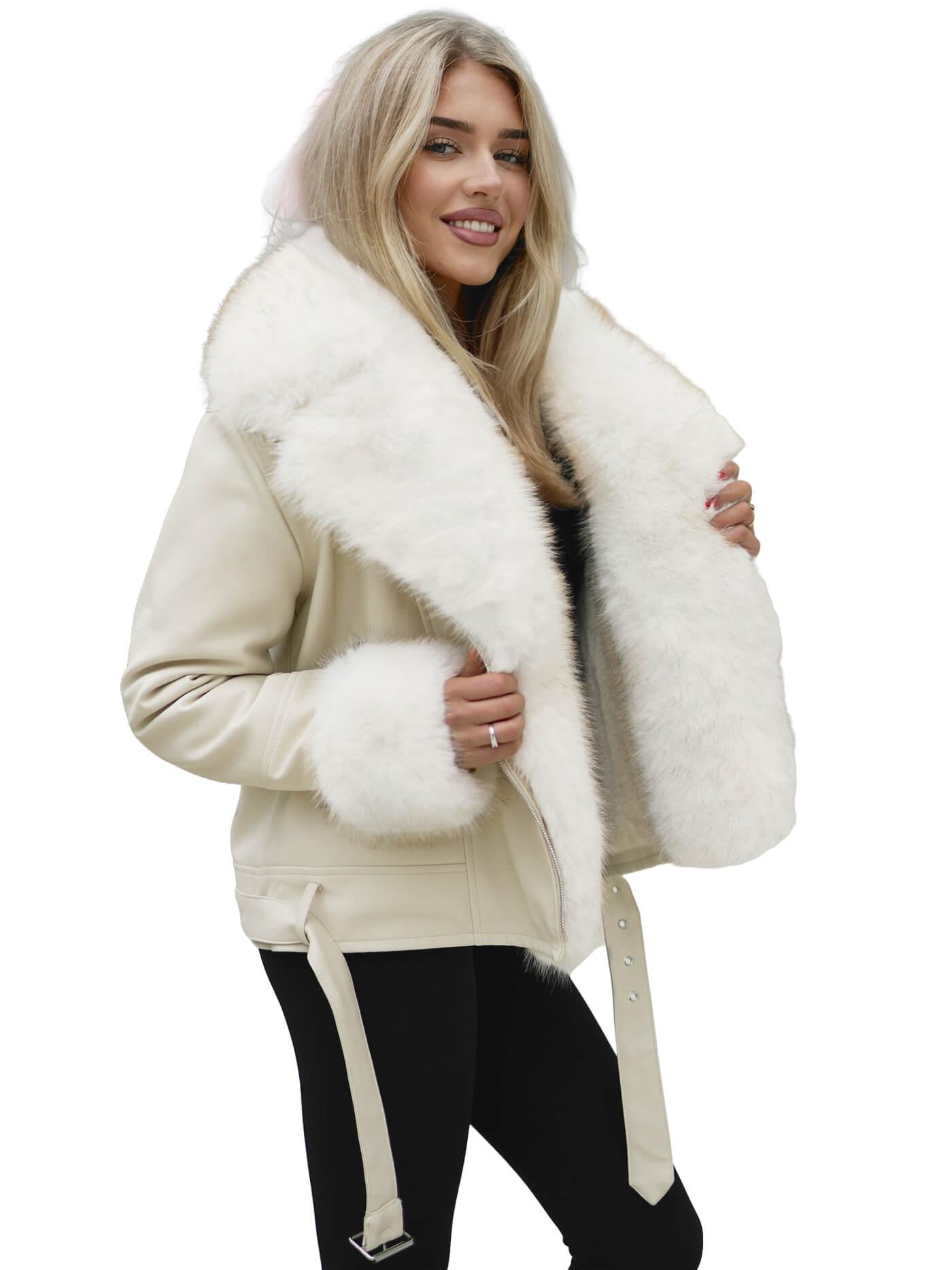 Damen Lederjacke Ecru OZONEE JS/61M8507/280 M