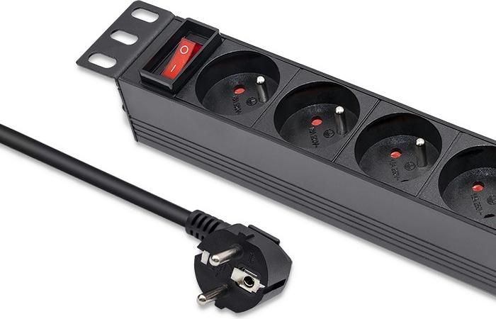 Qoltec Aluminium PDU Steckdosenleiste für 10'' RACK | 1HE | 16A | 4xFRANZÖSISCH | 1,8m