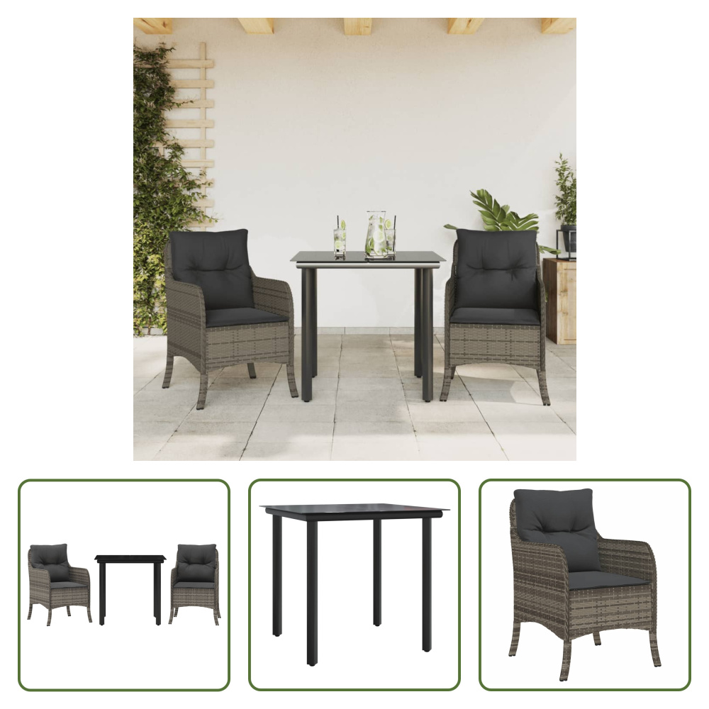 The Living Store 3-dielny záhradný jedálenský set s vankúšmi sivý polyratan