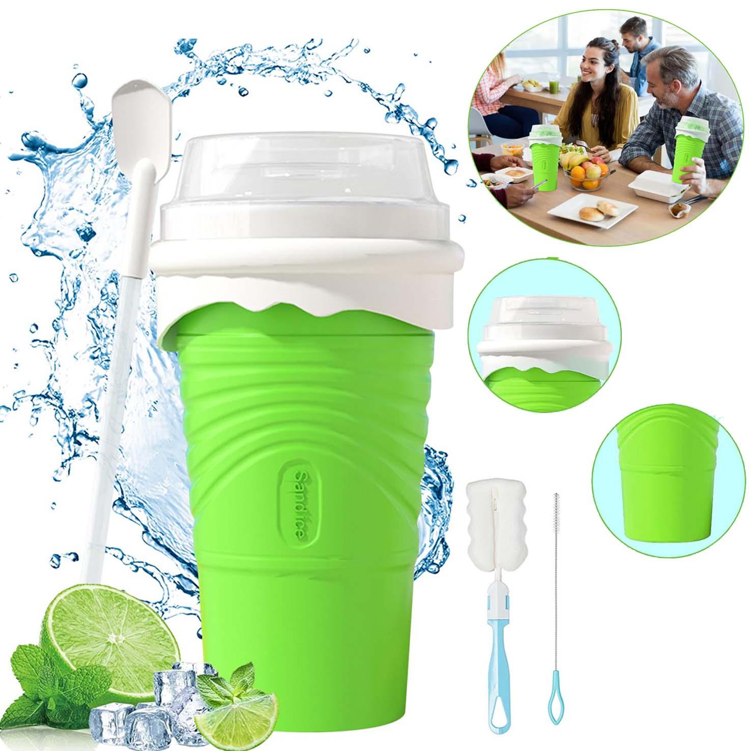 lynker Slushy Maker, Eis zum Kneten Slushy Becher, Silikon Slushy Maker Cup, Slush Becher mit Strohhalmlöffel und Tassenbürste für Slushie Eis