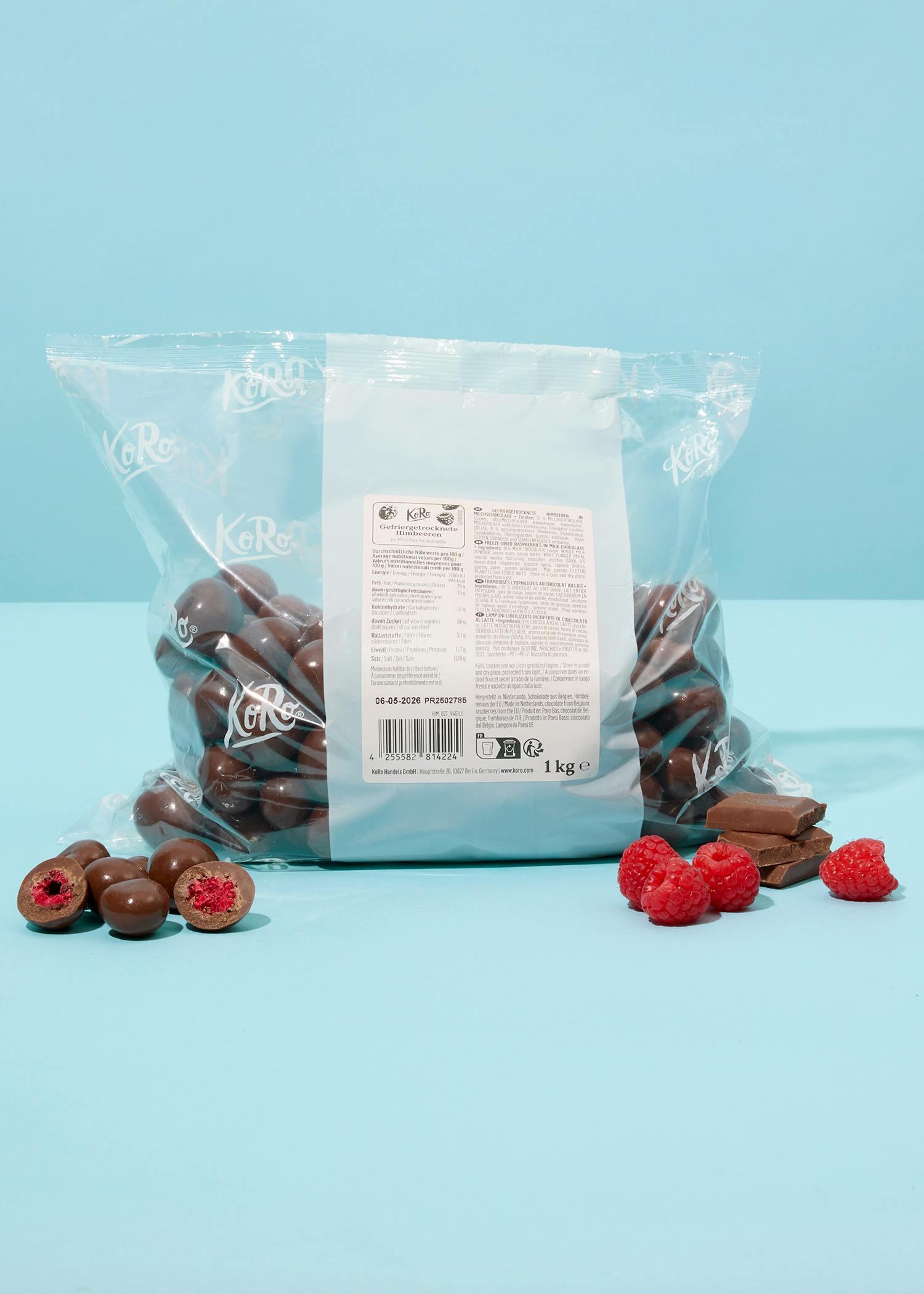 KoRo | Gefriergetrocknete Himbeeren in Milchschokolade 1 kg