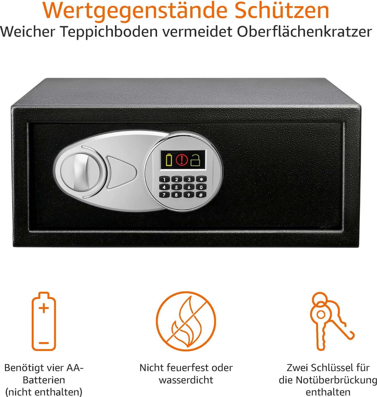 Amazon Basics Tresor aus Stahl, Sicherheit für Zuhause, mit digitaler Tastatursperre – für Bargeld, Schmuck, Ausweise, Dokumente, 28 l, 43 cm x 37 cm