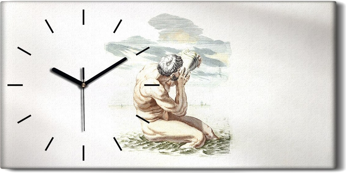 coloray Wanduhr Bürouhr Leinwand Bild 60x30 Zeichnung Antiker See Mann Seemuscheln Kunst - schwarze Hände 60x30-515123-c