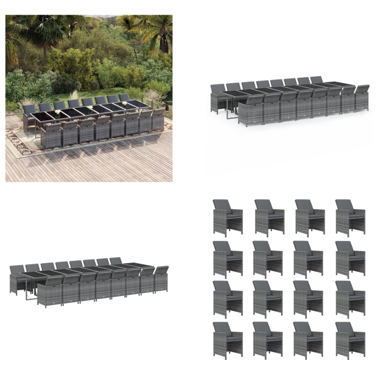 vidaXL 17-dielny záhradný jedálenský set s vankúšmi sivý polyratan - Záhradný jedálenský set - Vonkajší jedálenský set - Záhradný jedálenský set - Záhradné jedálenské sety