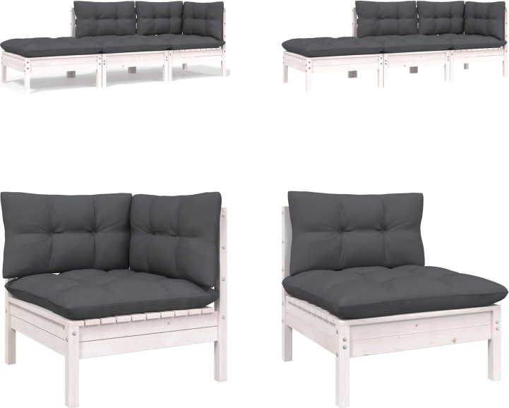 vidaXL 3 tlg. Garten Lounge Set mit Kissen Weiß Kiefer Massivholz - Garten-Lounge-Set - Garten-Lounge-Sets - Gartenmöbel-Set - Gartenmöbel-Sets