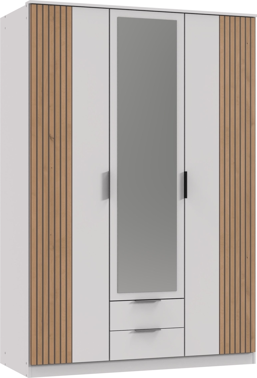 Drehtürenschrank >Rügen< in WEISS / LAMELLEN ARTISAN Nachbildung - 135x199x58cm B/H/T