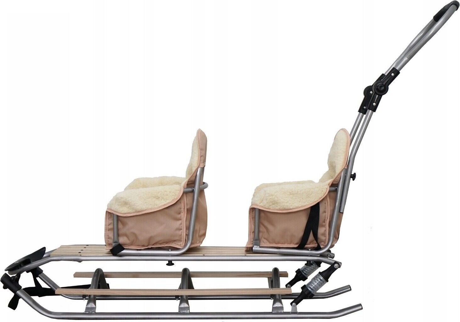 Sonstige Doppelschlitten mit Winterfußsack Schlitten Holzschlitten mit Rückenlehne Holz; Beige