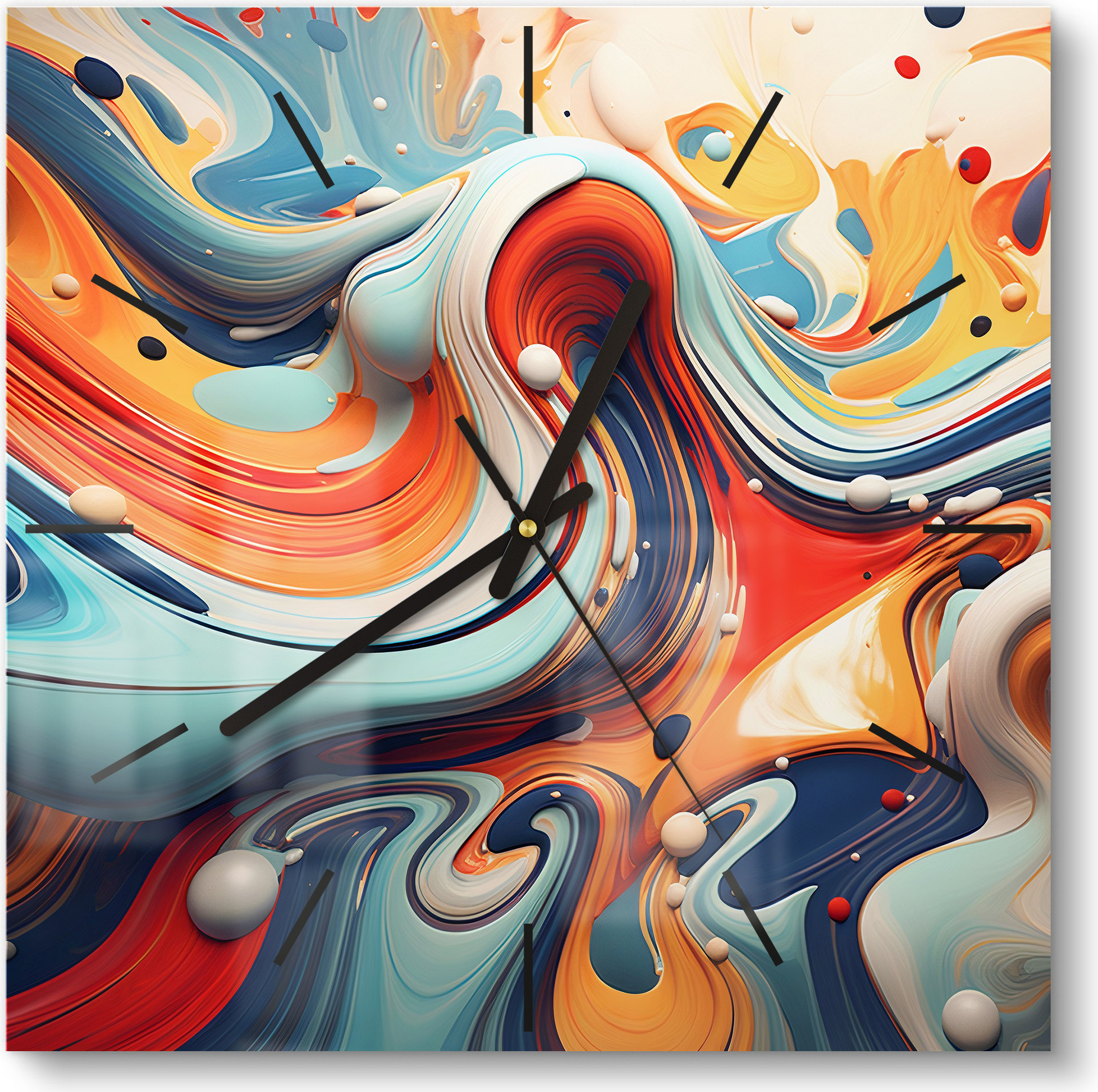 DEQORI Glasuhr 30x30 cm Modern 'Fluides Echo' Wanduhr Glas Uhr Design leise Küchenuhr WC-30-30-M-3742