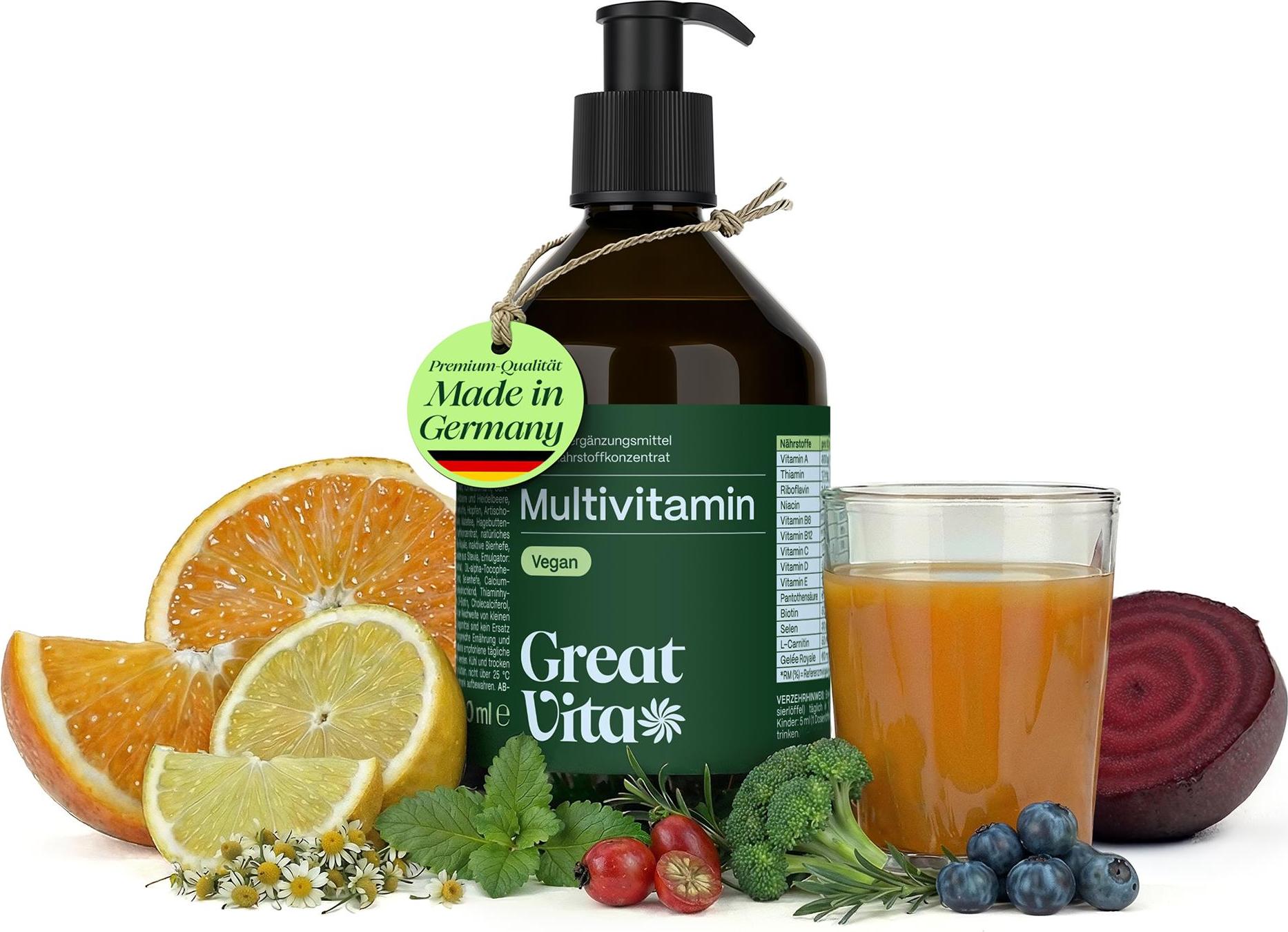Ingo Steyer GmbH & Co. KG GreatVita® Mikronährstoffkonzentrat 300 ml | Mix aus Vitaminen, Mineralien, Nährstoffen und Vitalstoffen - Vitaminsaft für 1 Monat 96677