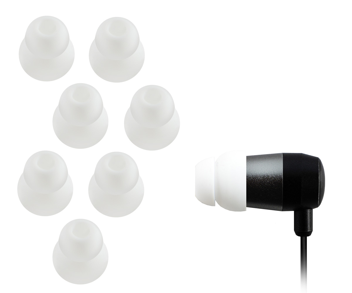 Xcessor Dual Flange 4 páry (sada 8) Gumové silikónové ušné vankúšiky pre slúchadlá do uší. Kompatibilné s väčšinou značkových slúchadiel do uší. Veľkosť: M (stredná). Farba: biela