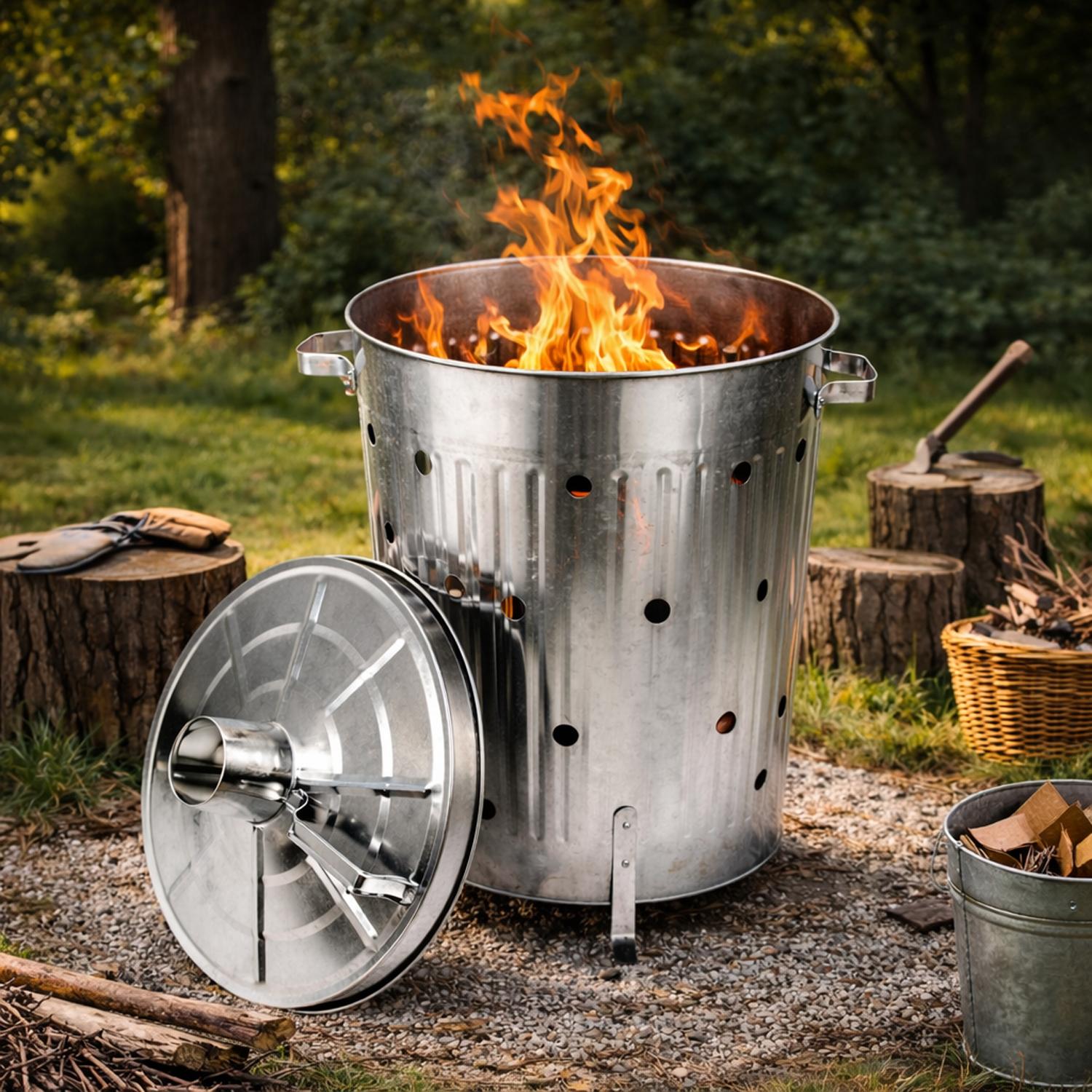 Mojawo Feuertonne verzinkt 75L Verbrennungtonne Verbrennungseimer