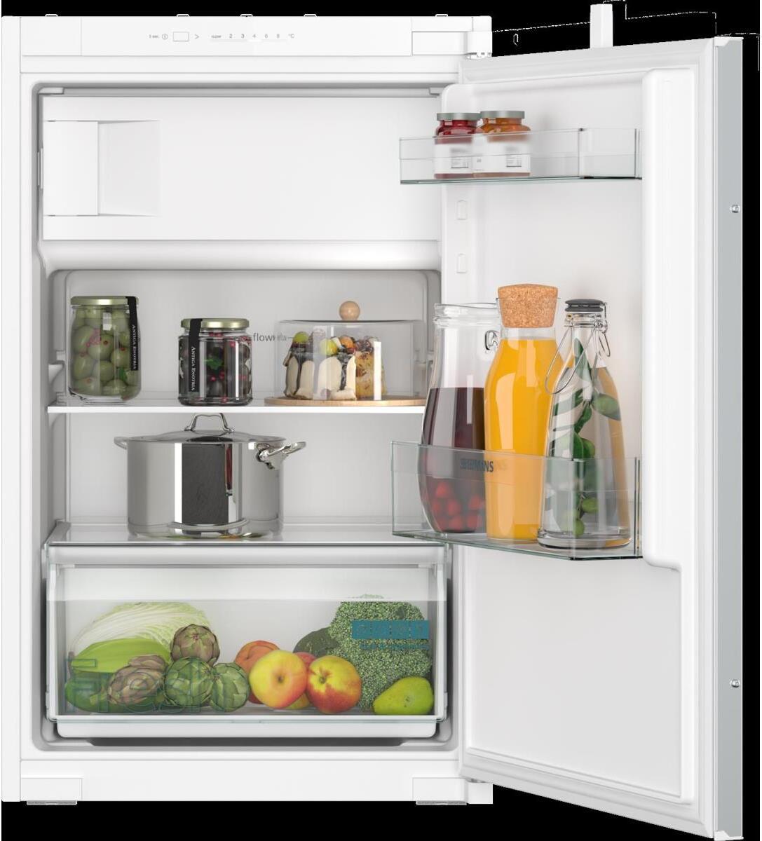 Siemens iQ100, Vstavaná chladnička s mrazničkou, 88 x 56 cm, ťahaný záves, KI22LNSE0