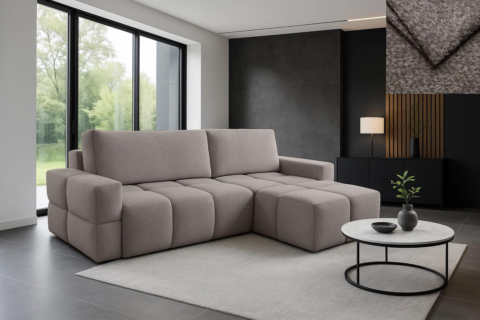 Ecksofa Carini Nordelo mit Schlaffunktion, Bettkasten, Stoff ARENA 18 Dunkelgrau Bouclé, universal L/R, 165×255×90 cm, Liegefläche 150×210 cm ECKC-CARI-ARN-18