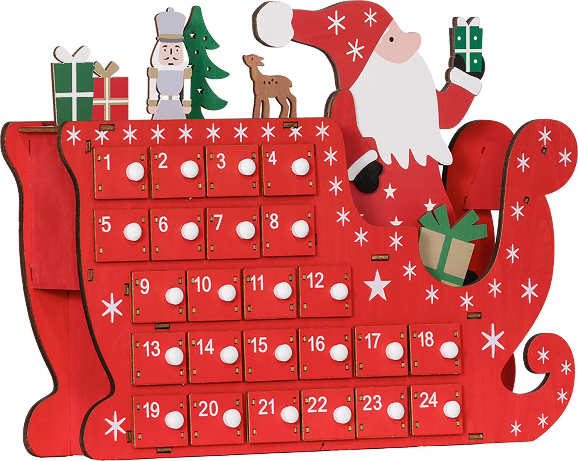 HOMCOM Adventný kalendár na vyplnenie 24 zásuviek Vianočný kalendár Adventný kalendár box Vianočná dekorácia DIY MDF doska červená 22,5 x 8 x 36 cm