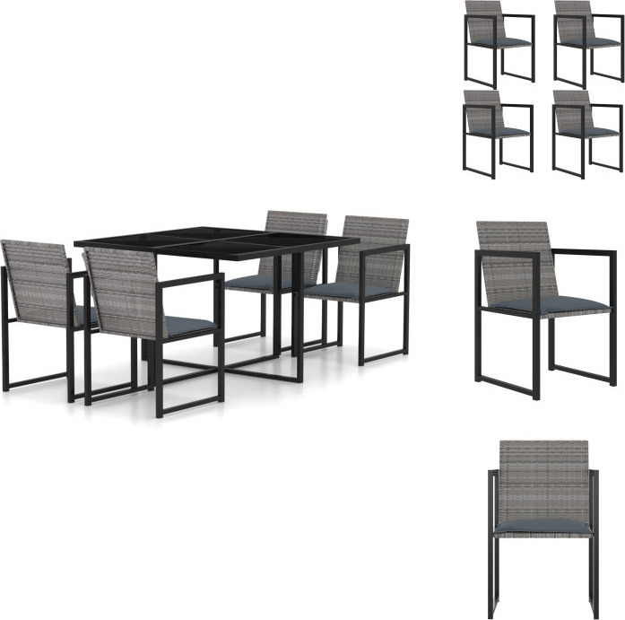 vidaXL 5-dielny záhradný jedálenský set s vankúšmi polyratan sivý - Záhradný nábytok sety