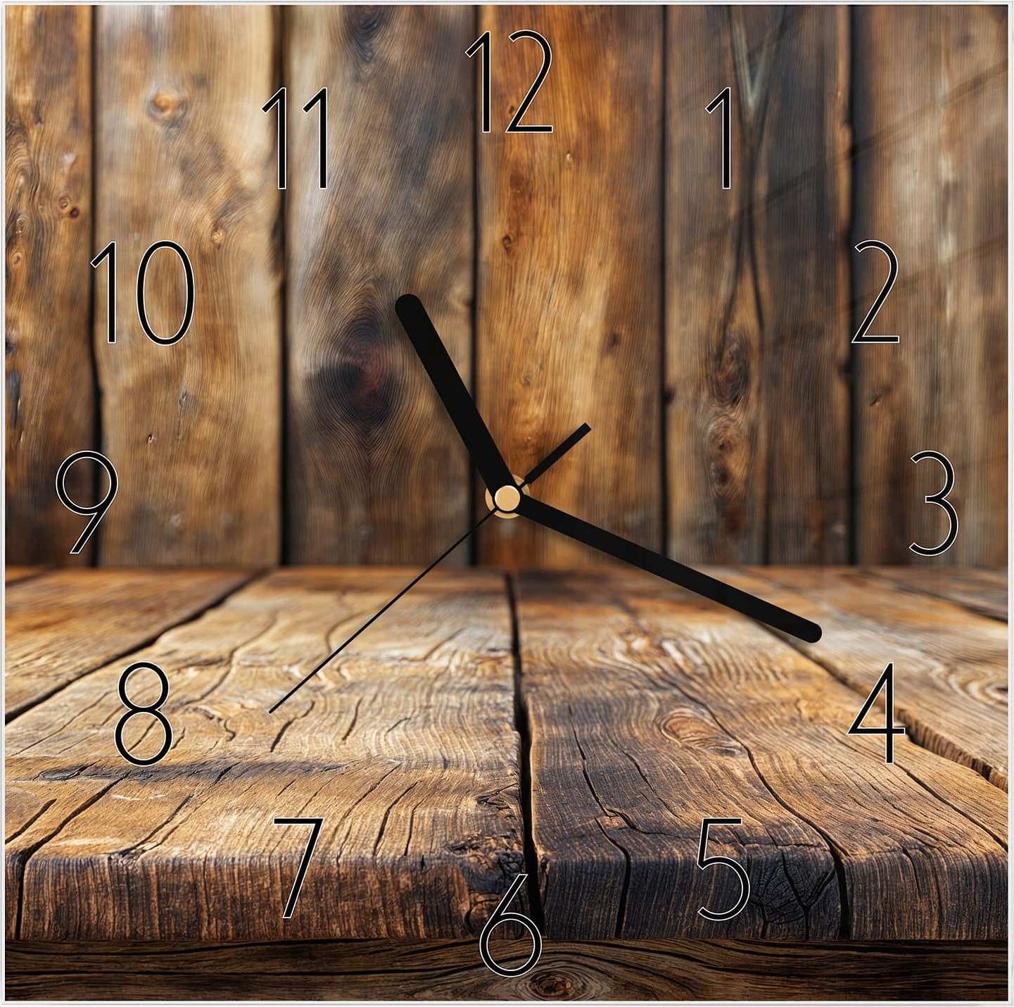 Primedeco Wanduhr aus Glas mit Motiv Holzbodenoptik- 30 x 30 cm - inkl. Aufhängesystem