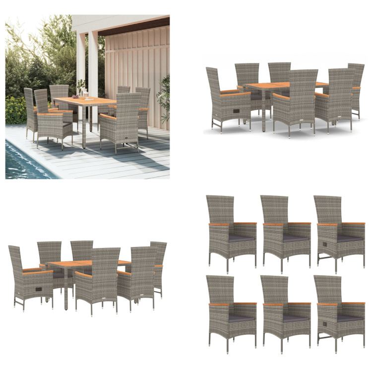 vidaXL 7 tlg. Garten Essgruppe mit Kissen Grau Poly Rattan - Garten Essgruppe - Garten Essgruppen - Essgruppe - Essgruppe Terrasse