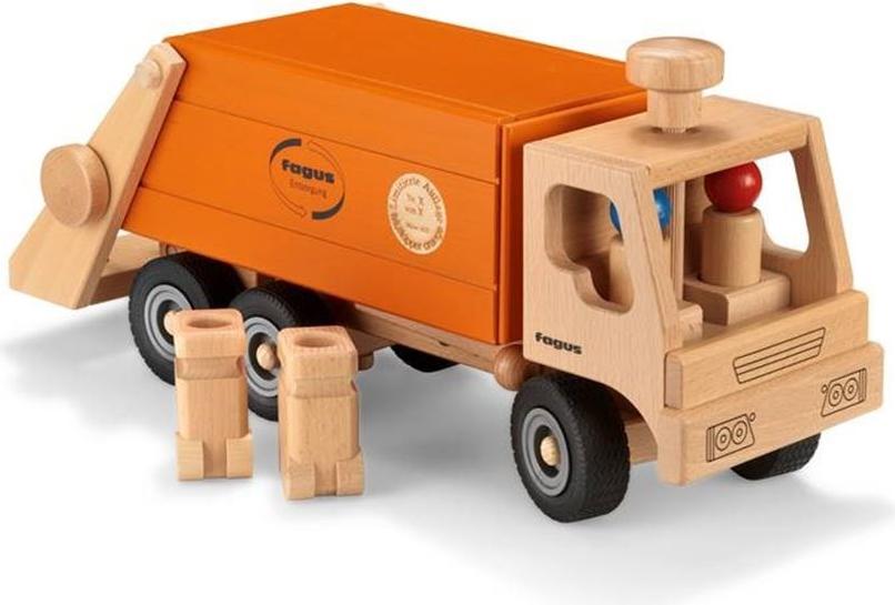 Fagus Holz Mllwagen Spielzeug orange 43 cm mit Figuren